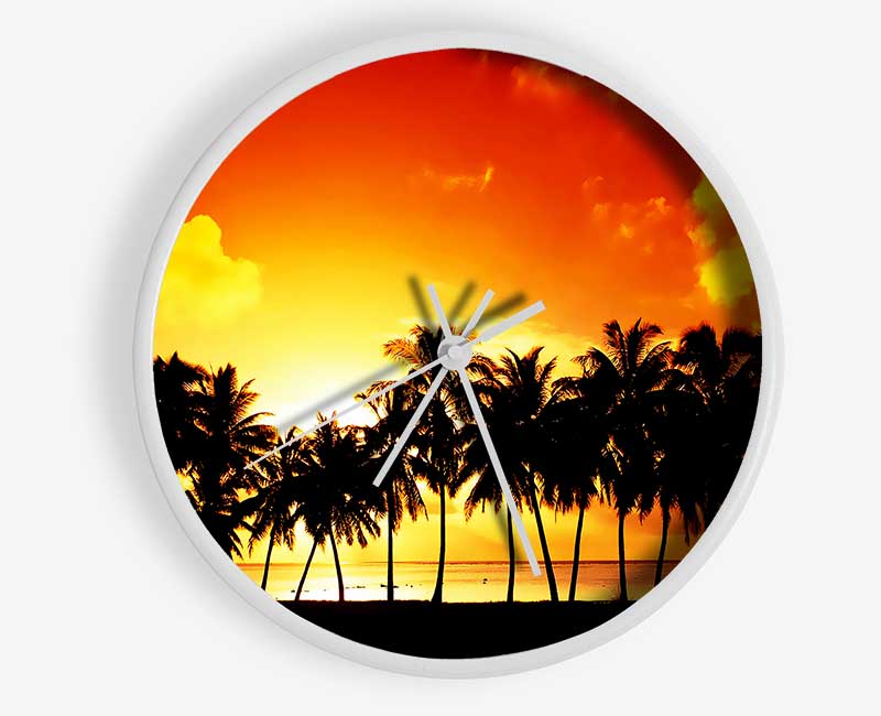 Orange Palm Tree Sunset Clock - Wallart-Direct UK