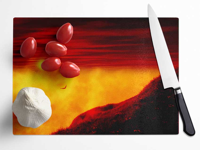 Red Sky Above The Clouds Glass Chopping Board