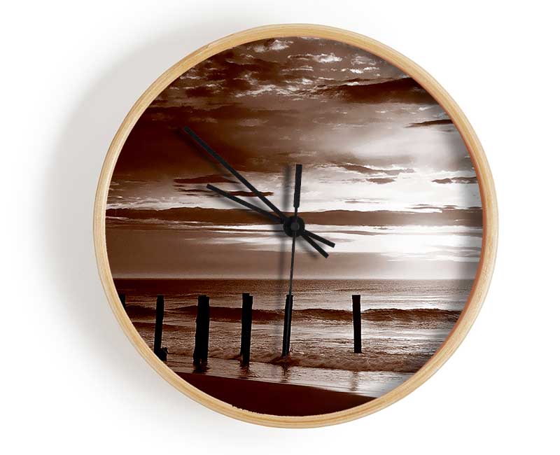 Chocolate Ocean Walk Clock - Wallart-Direct UK