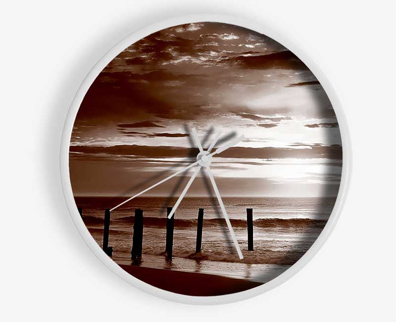 Chocolate Ocean Walk Clock - Wallart-Direct UK