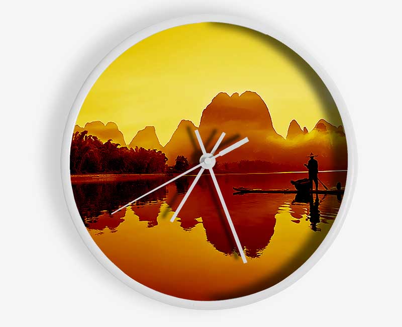 Fisherman Reflection Caramel Clock - Wallart-Direct UK