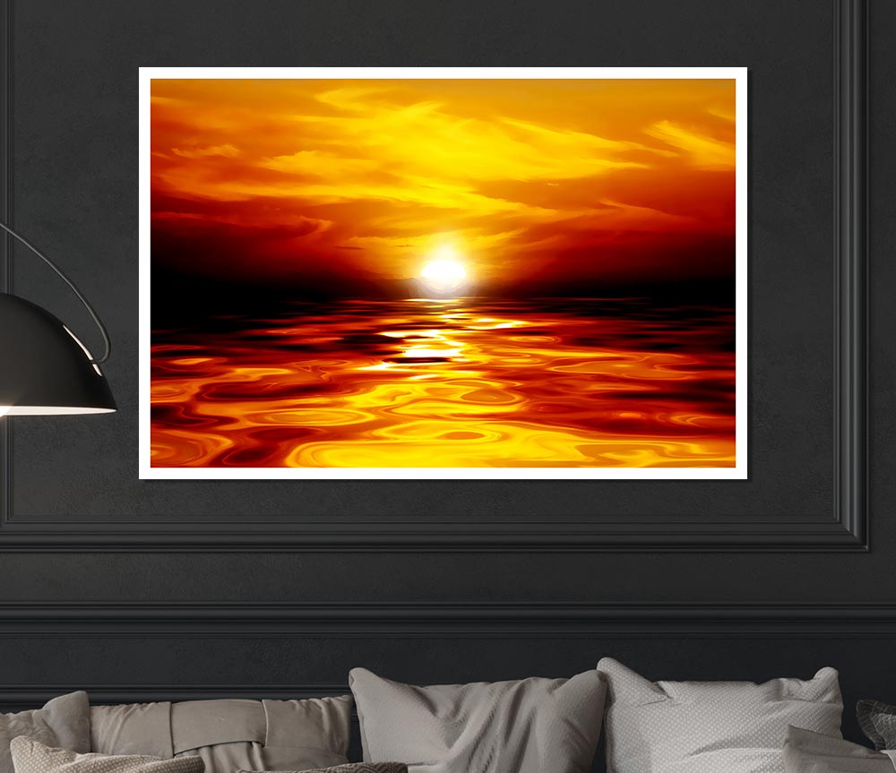 Lava Ocean Sunset Yellow Print Poster Wall Art