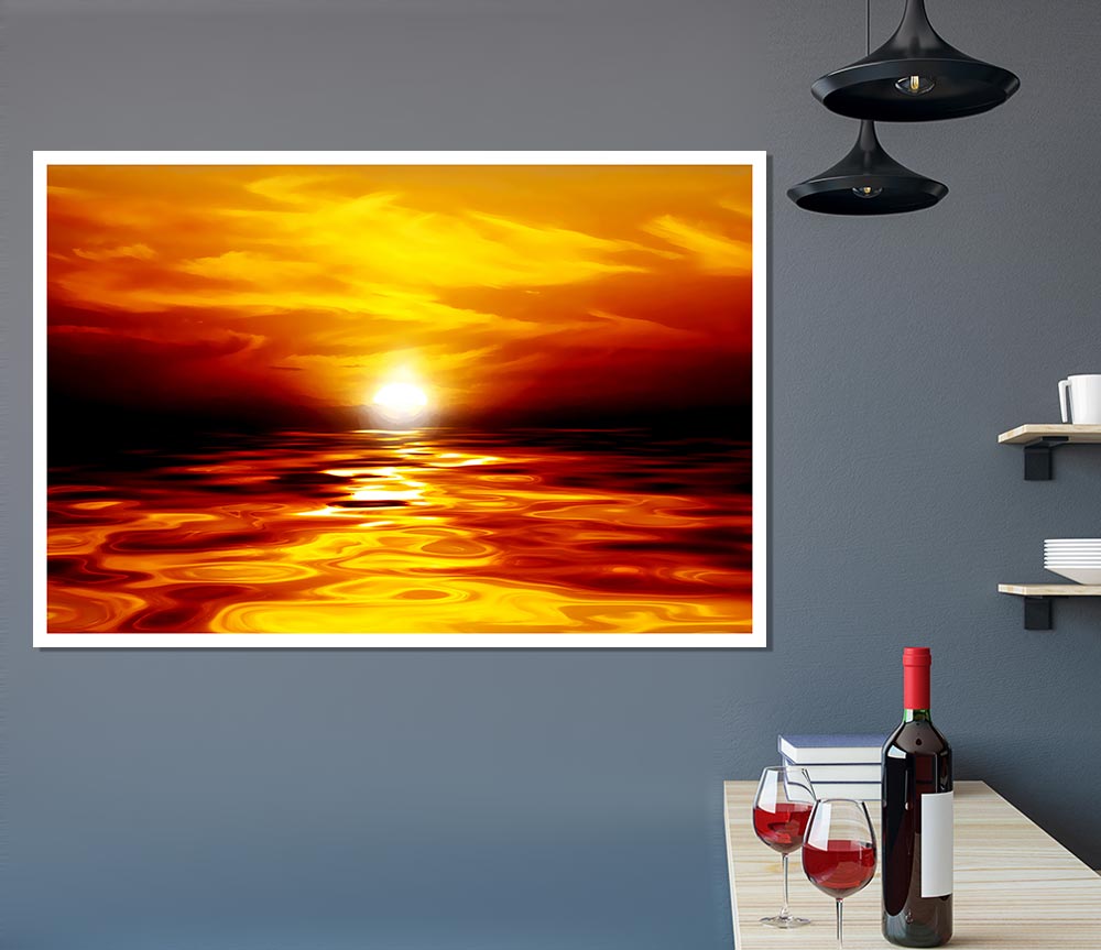 Lava Ocean Sunset Yellow Print Poster Wall Art