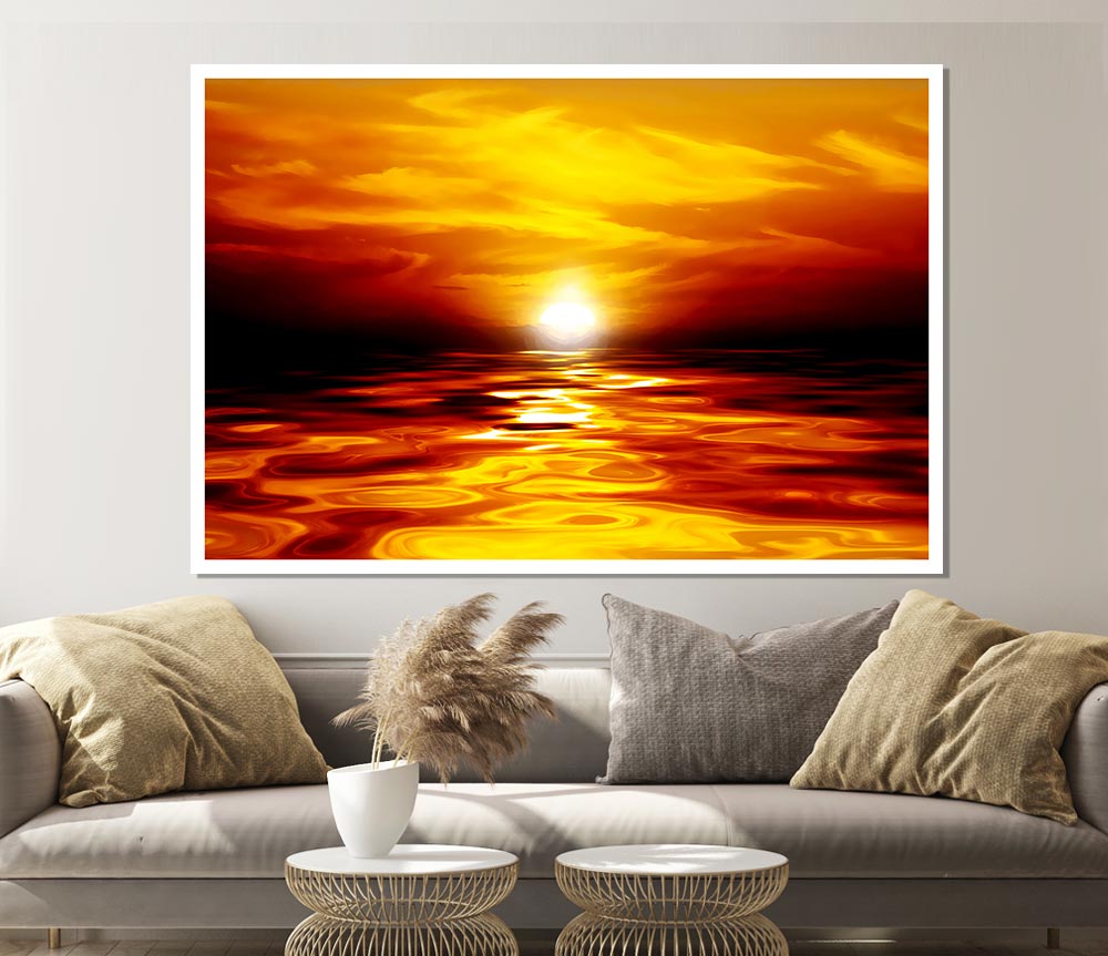 Lava Ocean Sunset Yellow Print Poster Wall Art