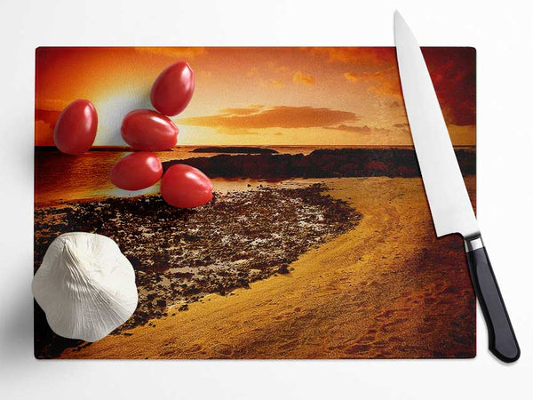 Ochre Ocean Sunset Glass Chopping Board