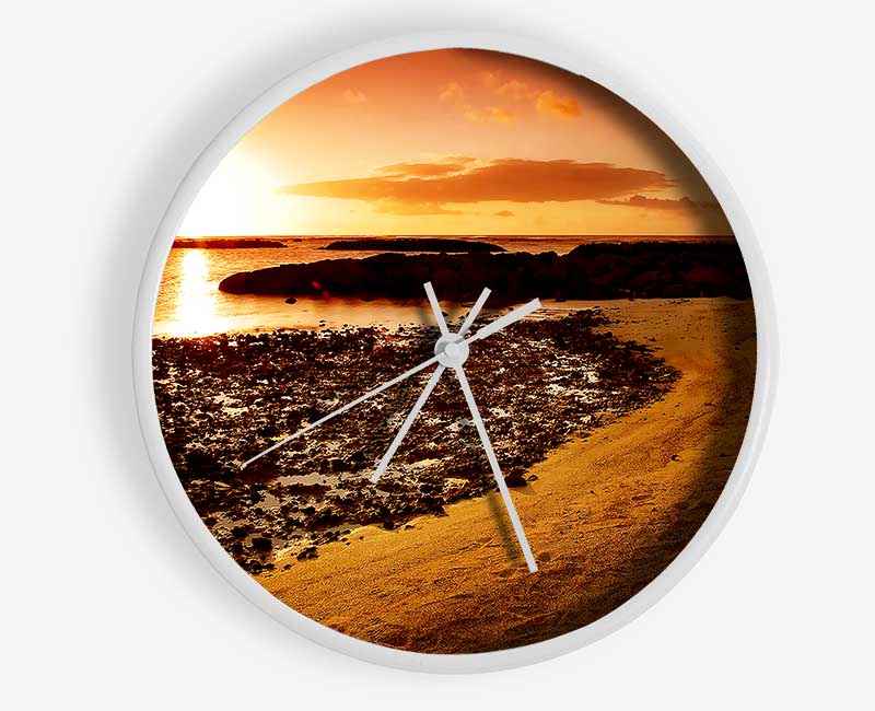 Ochre Ocean Sunset Clock - Wallart-Direct UK