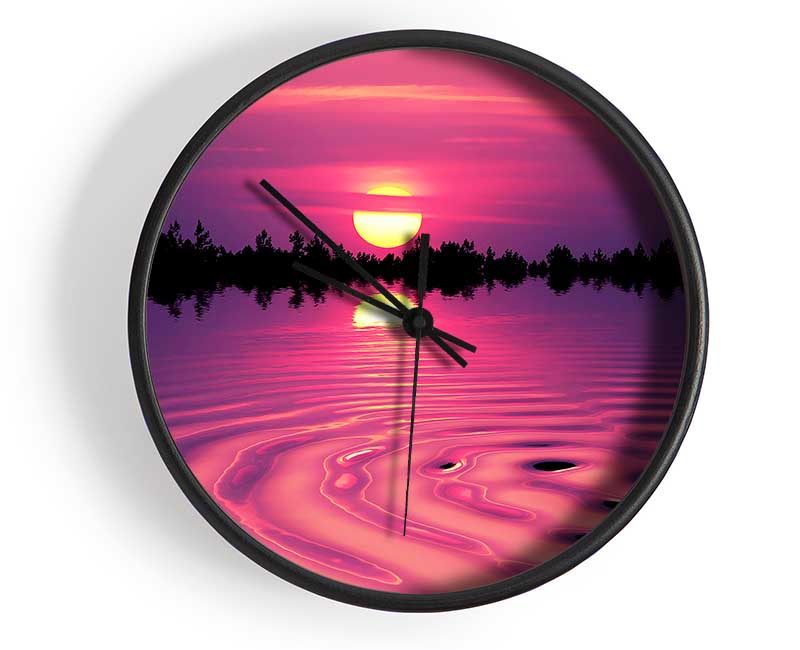 Pink Sunset Lake Swirl Clock - Wallart-Direct UK