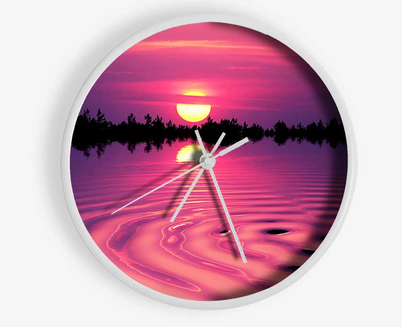 Pink Sunset Lake Swirl Clock - Wallart-Direct UK