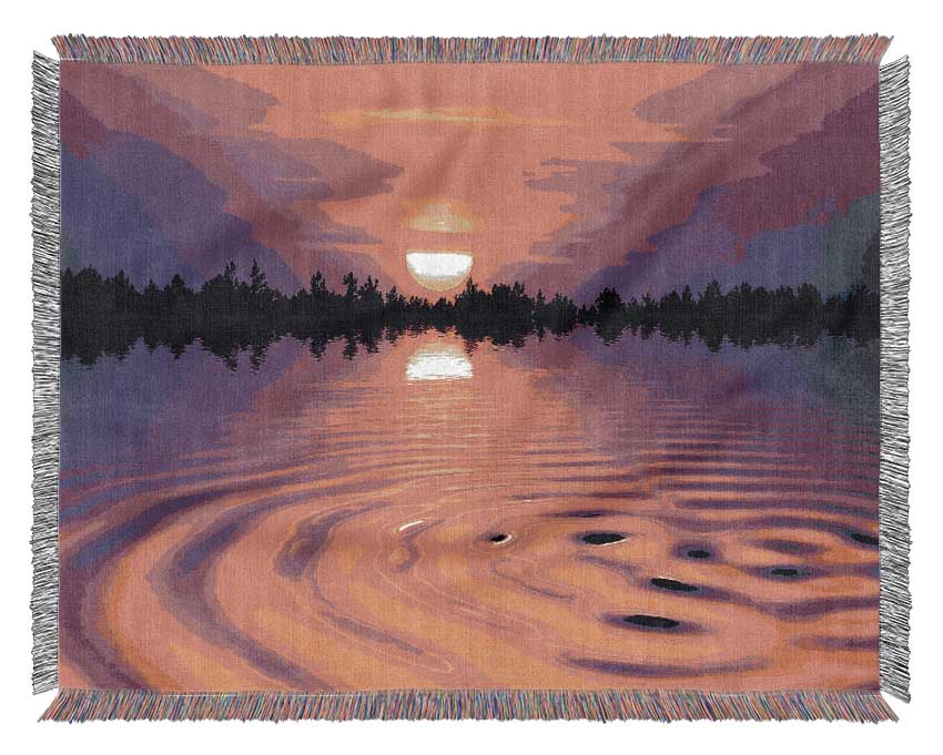 Pink Sunset Lake Swirl Woven Blanket