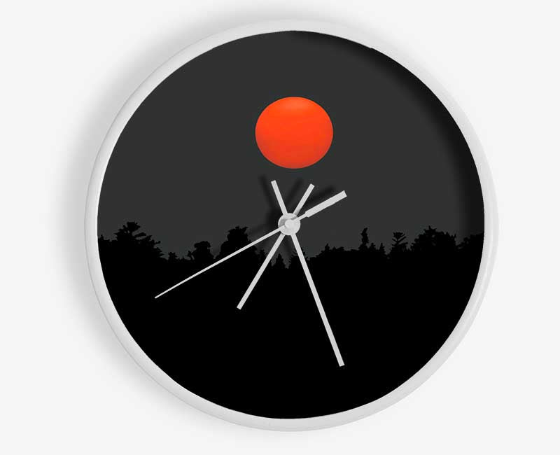 The Red Sun Over The Grey Treeline Clock - Wallart-Direct UK