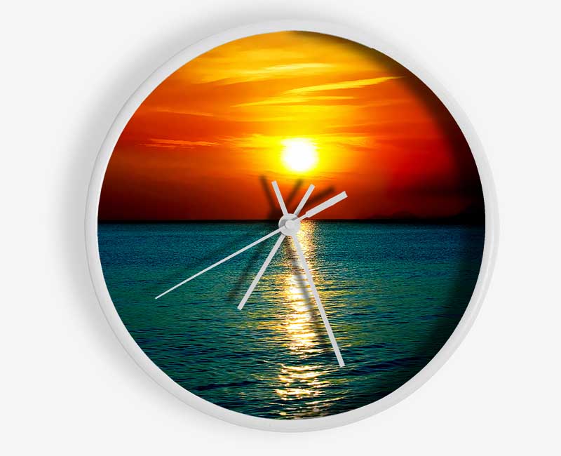 As The Sun Goes Down Over The Turquoise Ocean Clock - Wallart-Direct UK