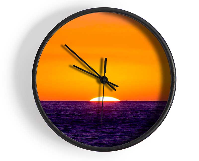 As The Sun Goes Down Over The Ocean Orange Clock - Wallart-Direct UK