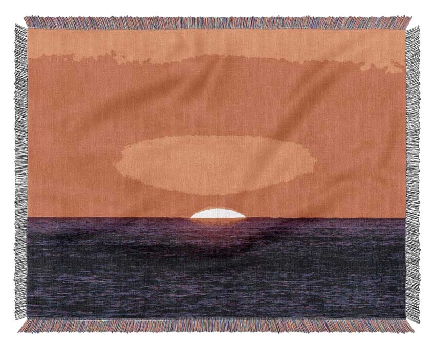 As The Sun Goes Down Over The Ocean Orange Woven Blanket