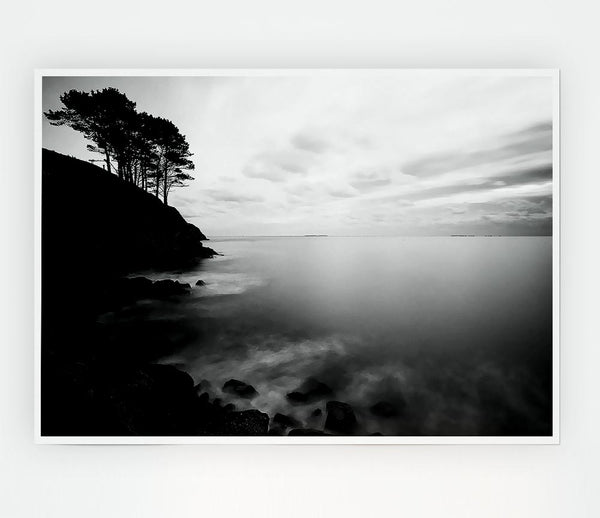 Tree Top Ocean Calm B N W Print Poster Wall Art