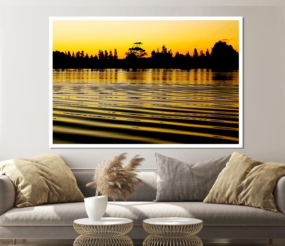 Yellow Morning Lake Print Poster Wall Art