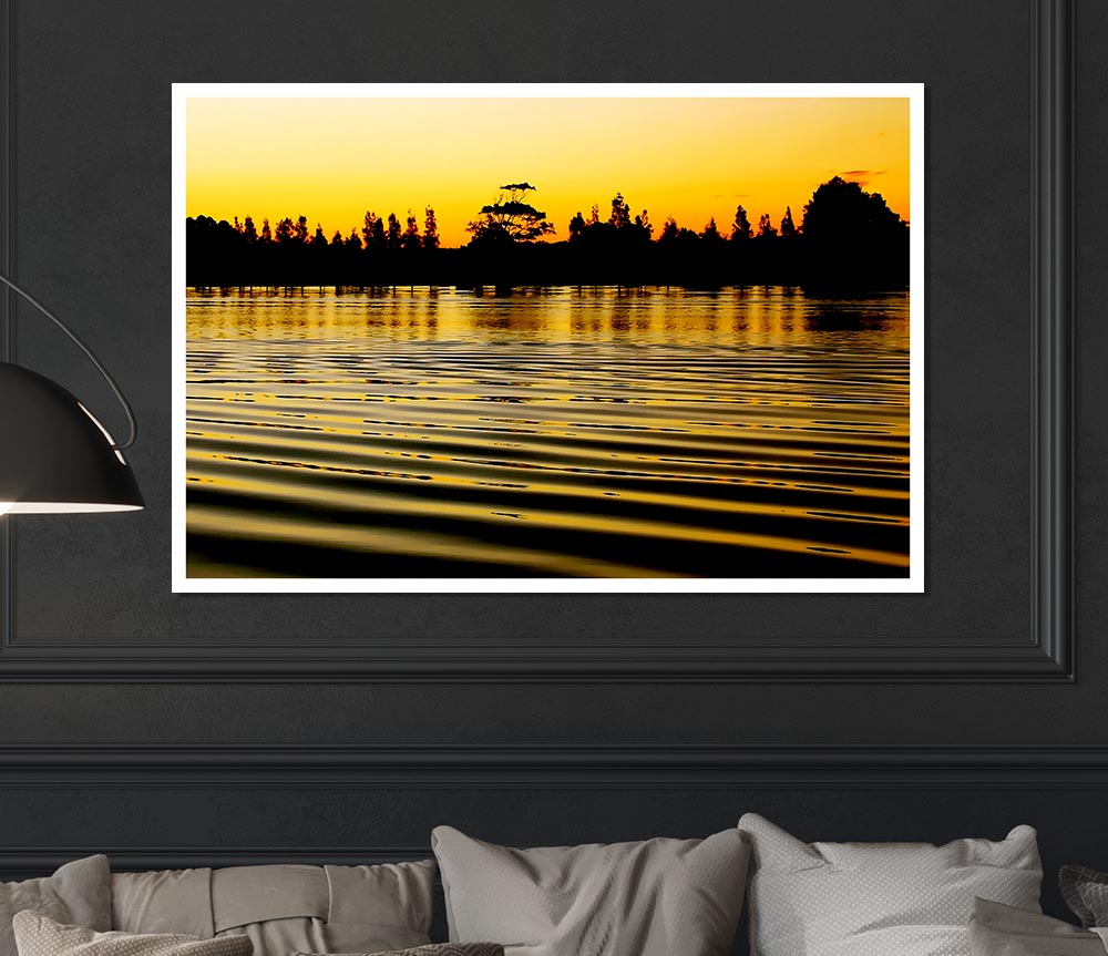 Yellow Morning Lake Print Poster Wall Art