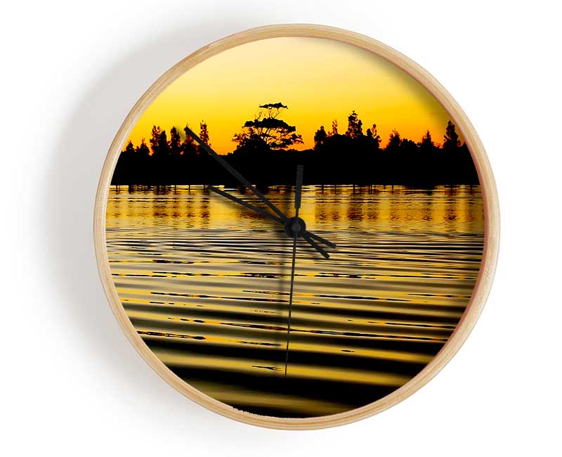 Yellow Morning Lake Clock - Wallart-Direct UK