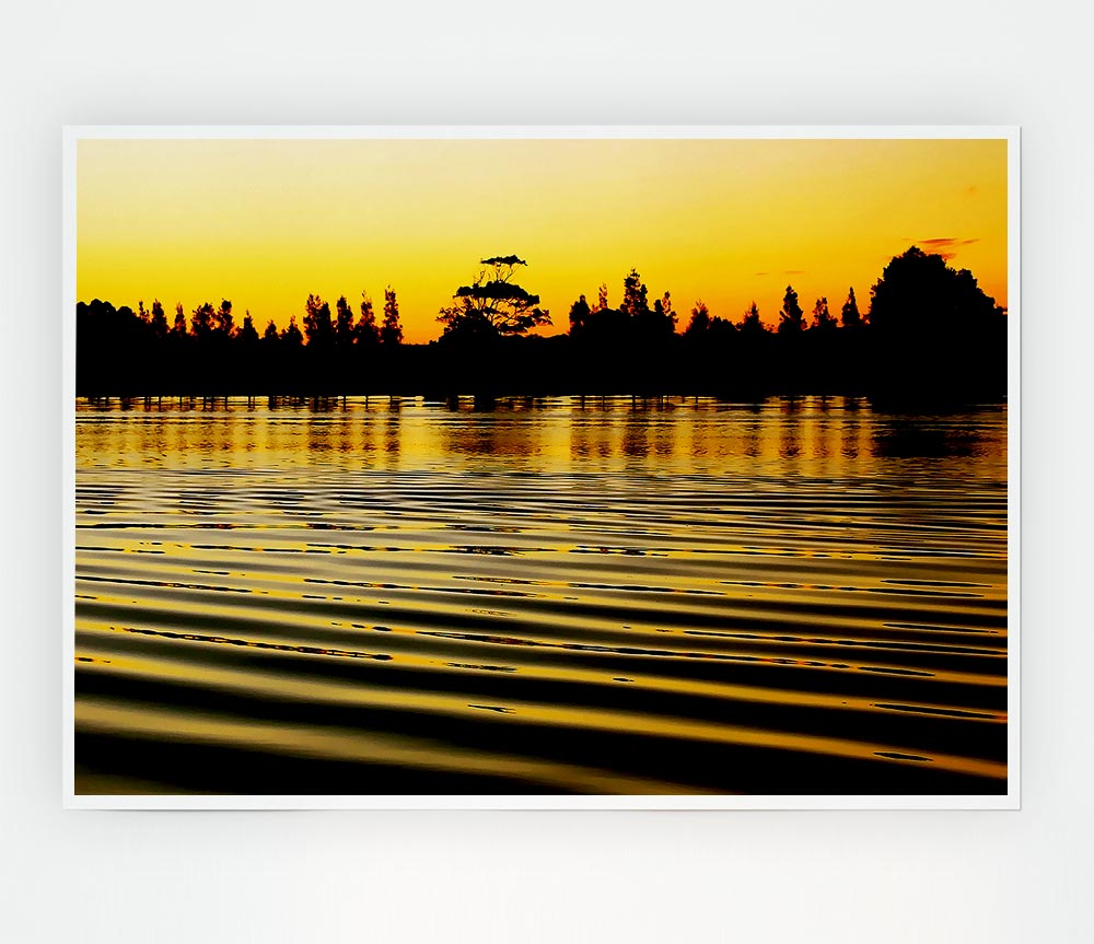 Yellow Morning Lake Print Poster Wall Art