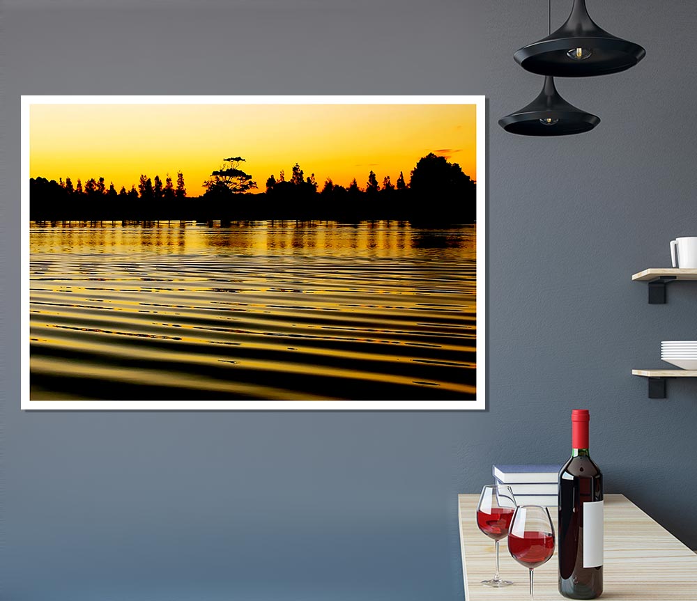 Yellow Morning Lake Print Poster Wall Art