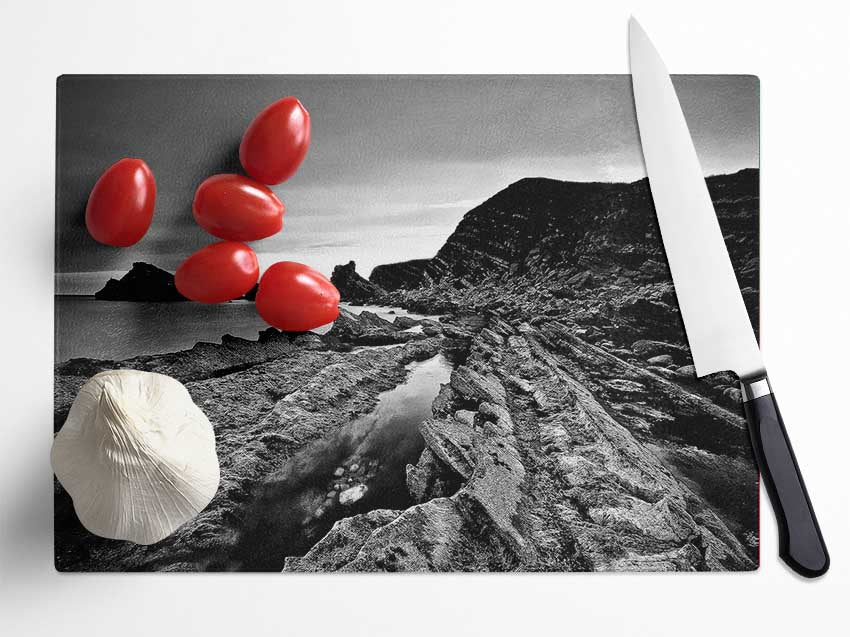 B n W Cliffs Around The Ocean Glass Chopping Board