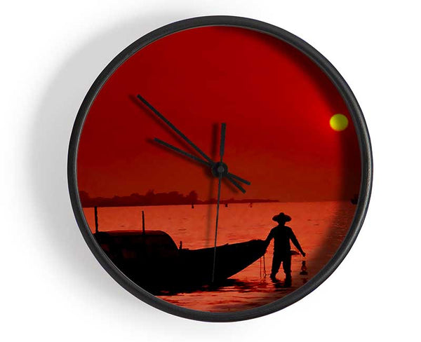 Red Fishermans Ocean Clock - Wallart-Direct UK