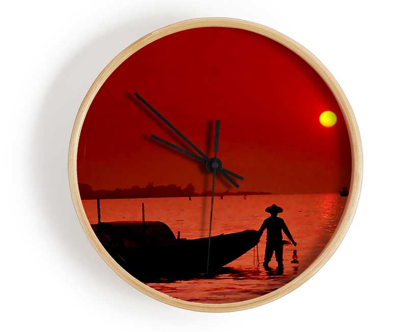 Red Fishermans Ocean Clock - Wallart-Direct UK