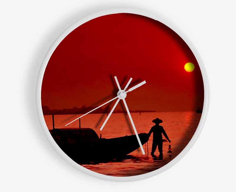 Red Fishermans Ocean Clock - Wallart-Direct UK