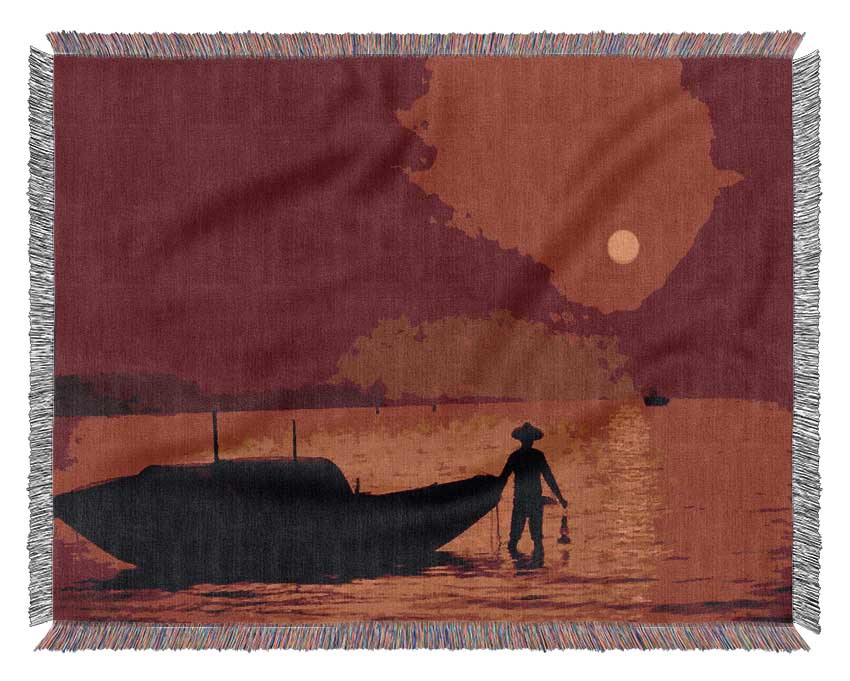 Red Fishermans Ocean Woven Blanket