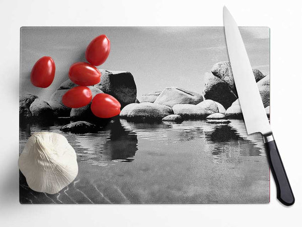 The Rock Pool B n W Glass Chopping Board