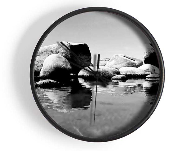 The Rock Pool B n W Clock - Wallart-Direct UK