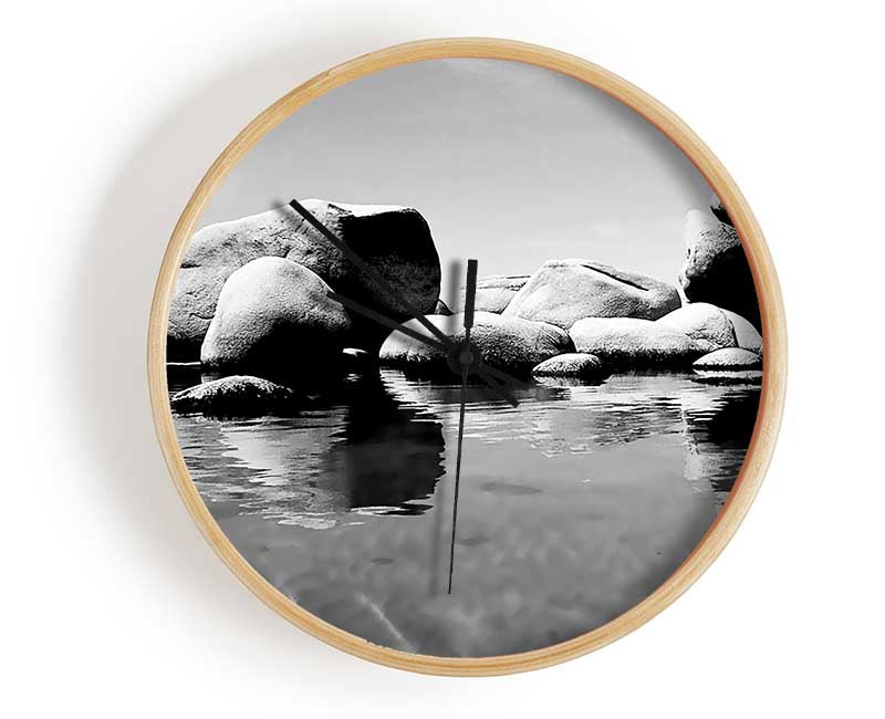 The Rock Pool B n W Clock - Wallart-Direct UK