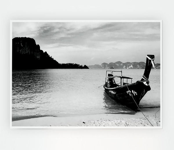 Fishermans Boat B N W Print Poster Wall Art