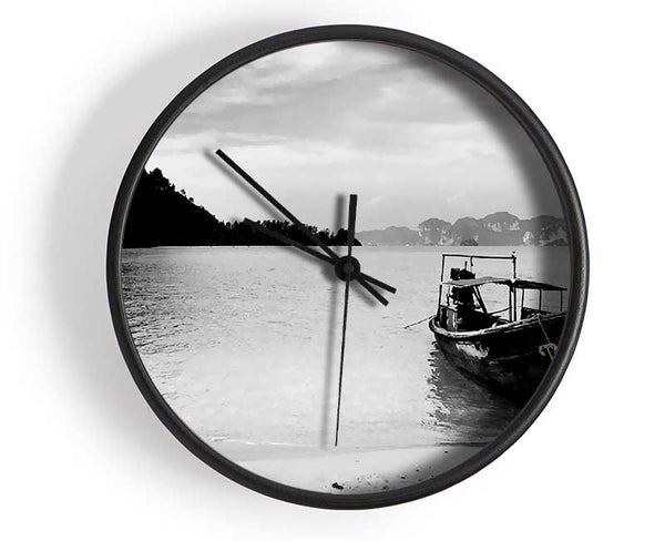 Fishermans Boat B n W Clock - Wallart-Direct UK