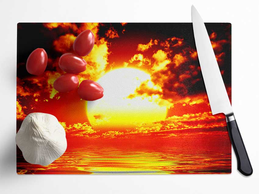 The Huge Sun Over The Ocean Glass Chopping Board