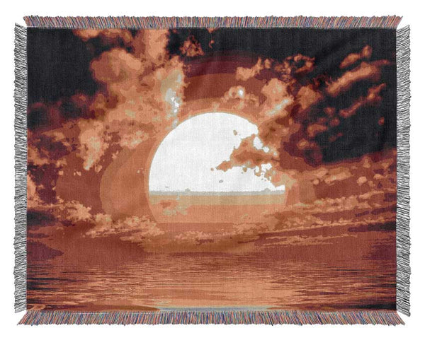 The Huge Sun Over The Ocean Woven Blanket