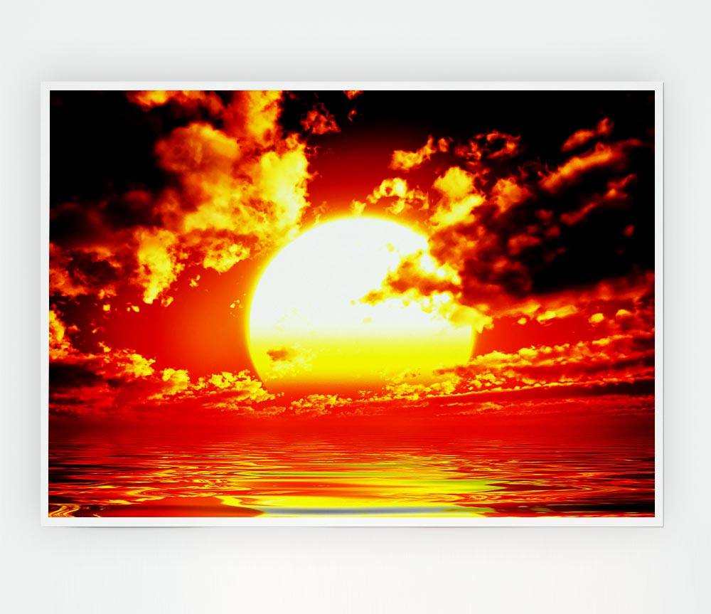 The Huge Sun Over The Ocean Print Poster Wall Art