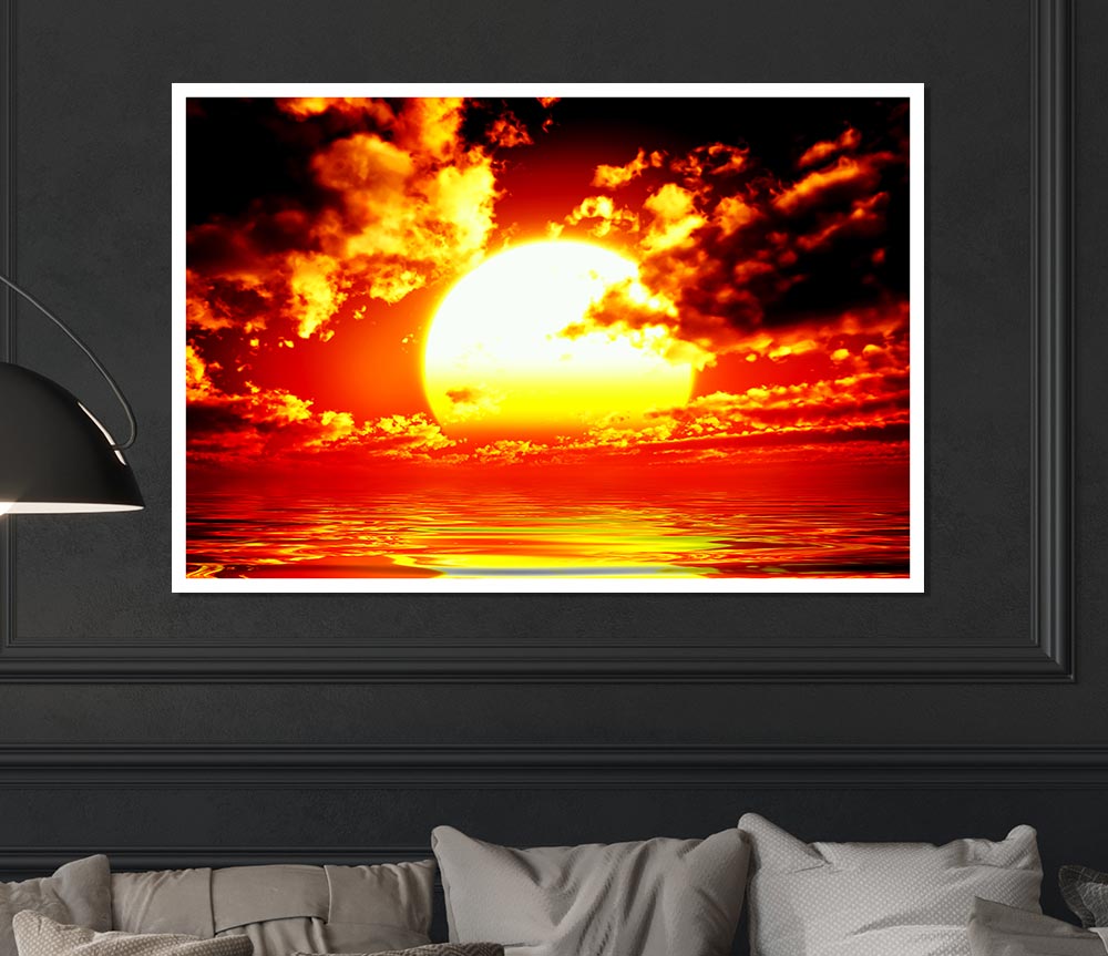 The Huge Sun Over The Ocean Print Poster Wall Art