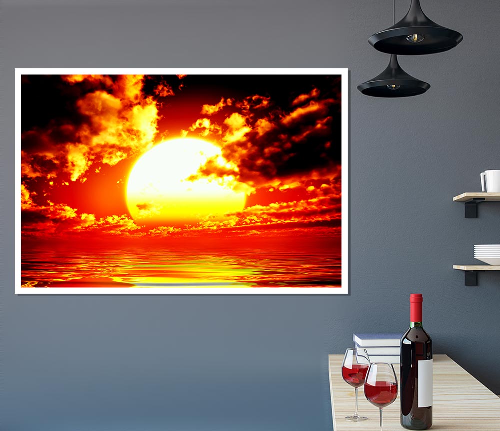 The Huge Sun Over The Ocean Print Poster Wall Art