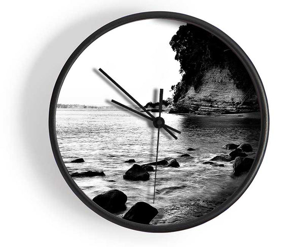 Black And White Sparkle Ocean Rocks Clock - Wallart-Direct UK