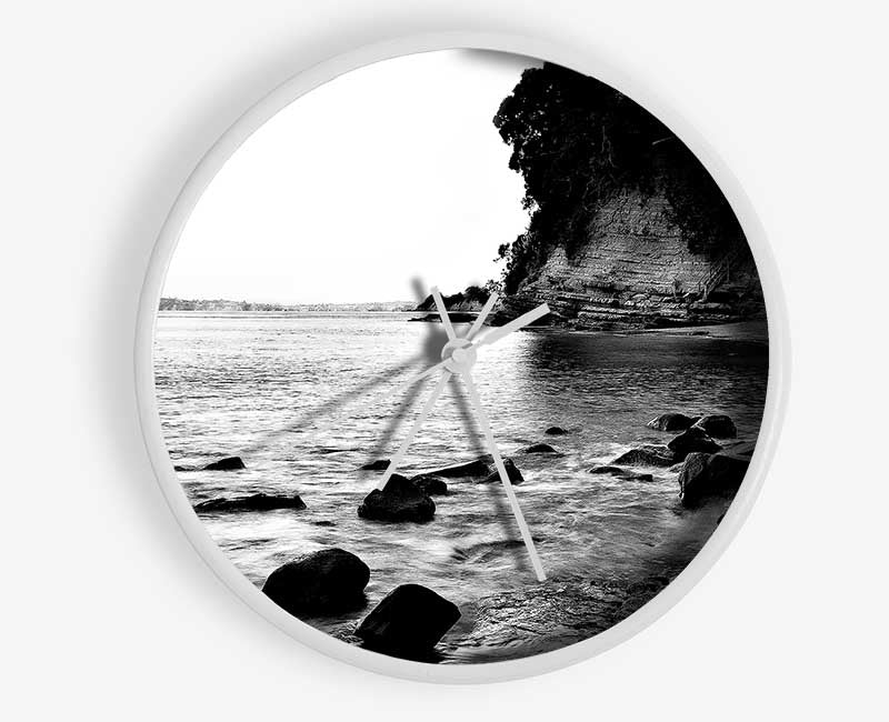 Black And White Sparkle Ocean Rocks Clock - Wallart-Direct UK