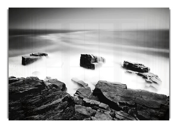 Misty Ocean Rocks Black N White Sunset Canvasb L