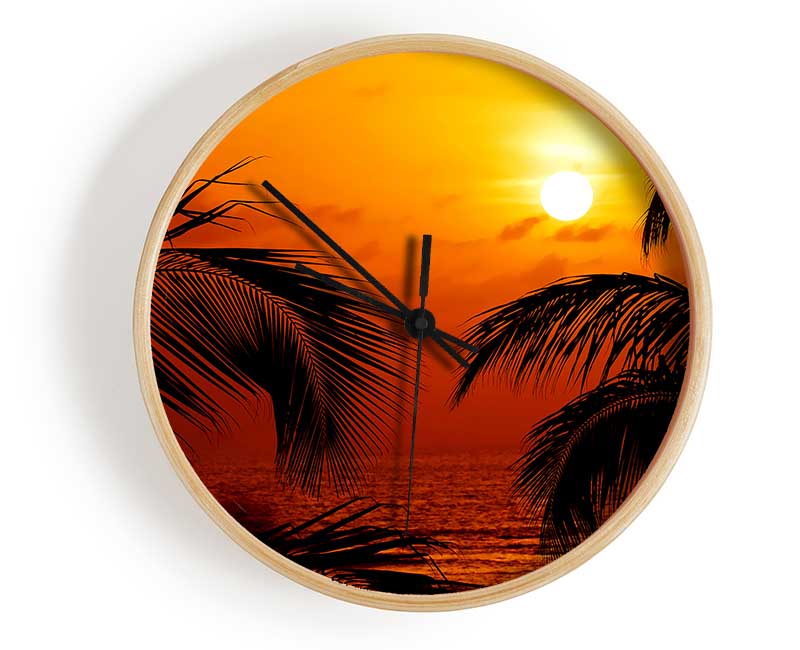 Orange Palmtree Sun Clock - Wallart-Direct UK