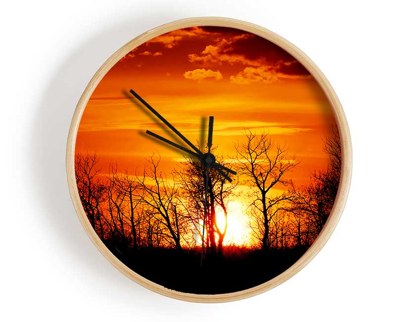 Orange Sunset Treeline Clock - Wallart-Direct UK