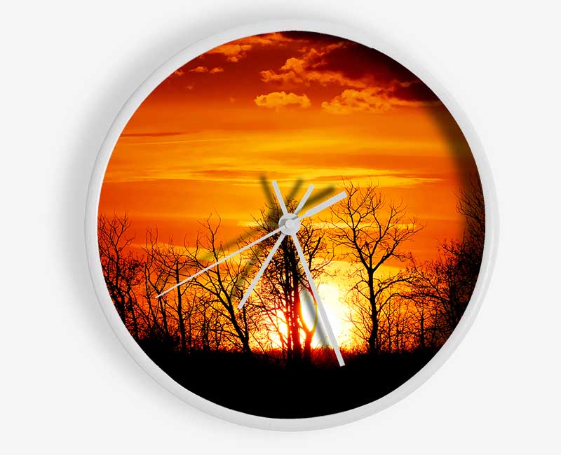 Orange Sunset Treeline Clock - Wallart-Direct UK