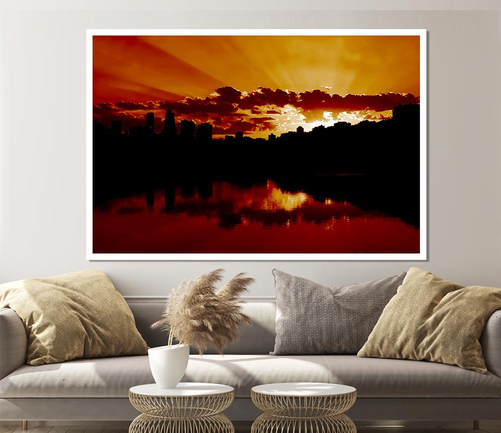 Caramel Sunrays Print Poster Wall Art