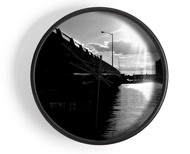 The Pier Above B n W Clock - Wallart-Direct UK