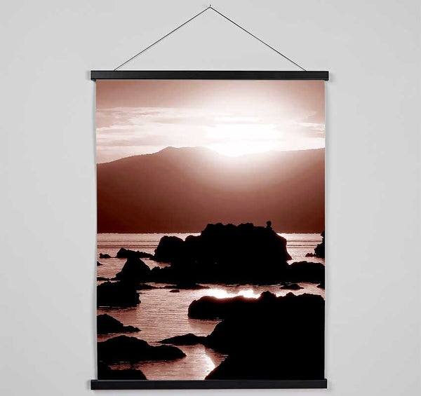 The Suns Mauve Ocean Rocks Hanging Poster - Wallart-Direct UK