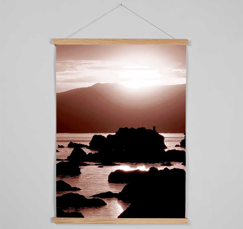 The Suns Mauve Ocean Rocks Hanging Poster - Wallart-Direct UK