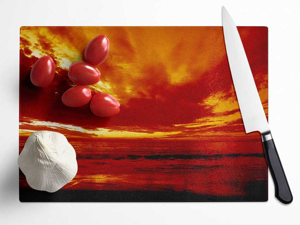 Vibrant Red Skys Glass Chopping Board