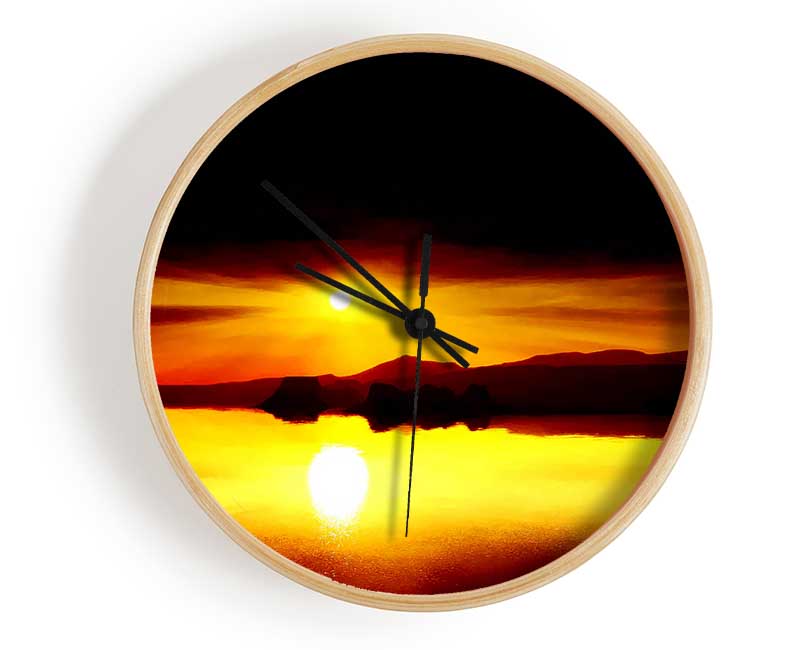 Red Waters Mountain Sunrise Clock - Wallart-Direct UK